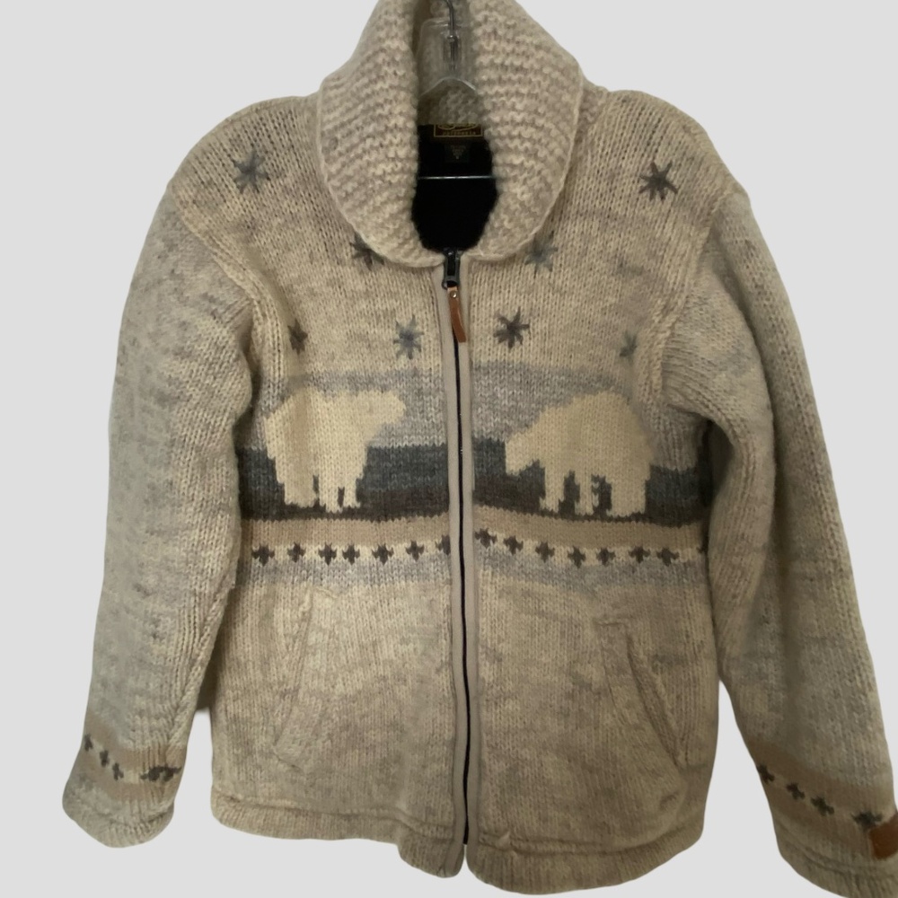 Kyber Wool Polarbear Design Knit Fleece Lined Outdoor Cabin Coat. Sz-S